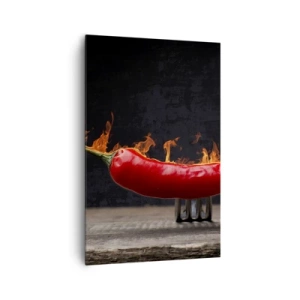 Quadro su tela - Stampe su Tela - Peperone rosso fiammeggiante su una forchetta - 80x120cm - Stuzzichino infuocato - Decorazione murale moderna per soggiorno e camera da letto ARTTOR