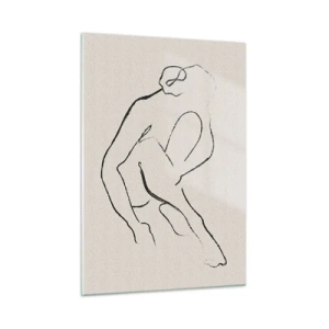 Quadro su vetro - Uno schizzo minimalista di una silhouette femminile seduta. - 50x70cm - Schizzo intimo - Decorazione murale moderna per soggiorno e camera da letto ARTTOR