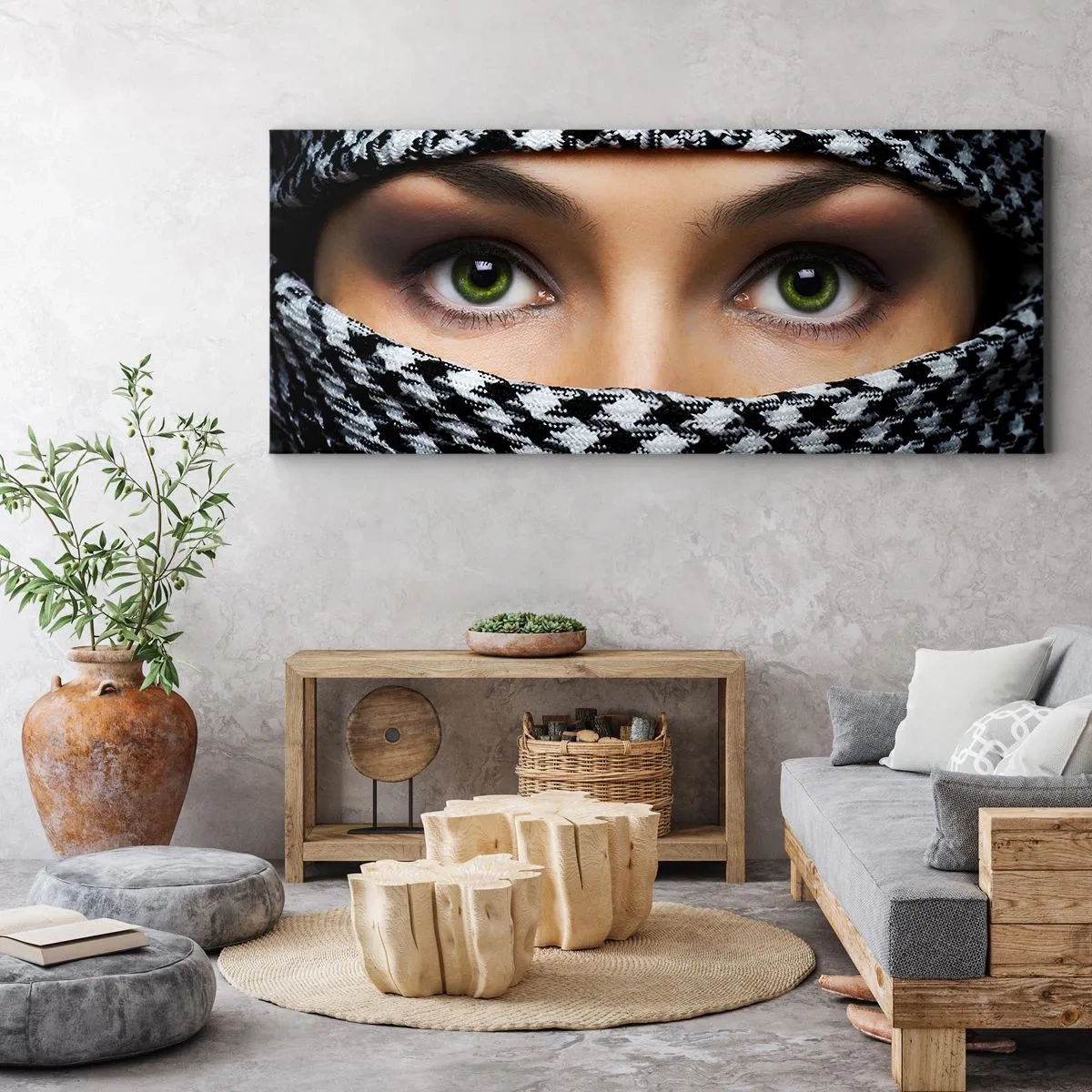 Quadro su tela - Stampe su Tela - Ritratto di bellezza velata con gli occhi verdi - 90x30 cm