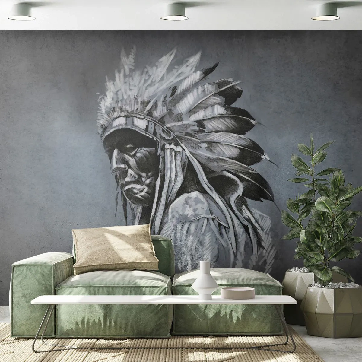 Fotomurali Standard Eco - Ritorno alle radici - indiano, Pennacchio, Uomo - 350x256 cm
