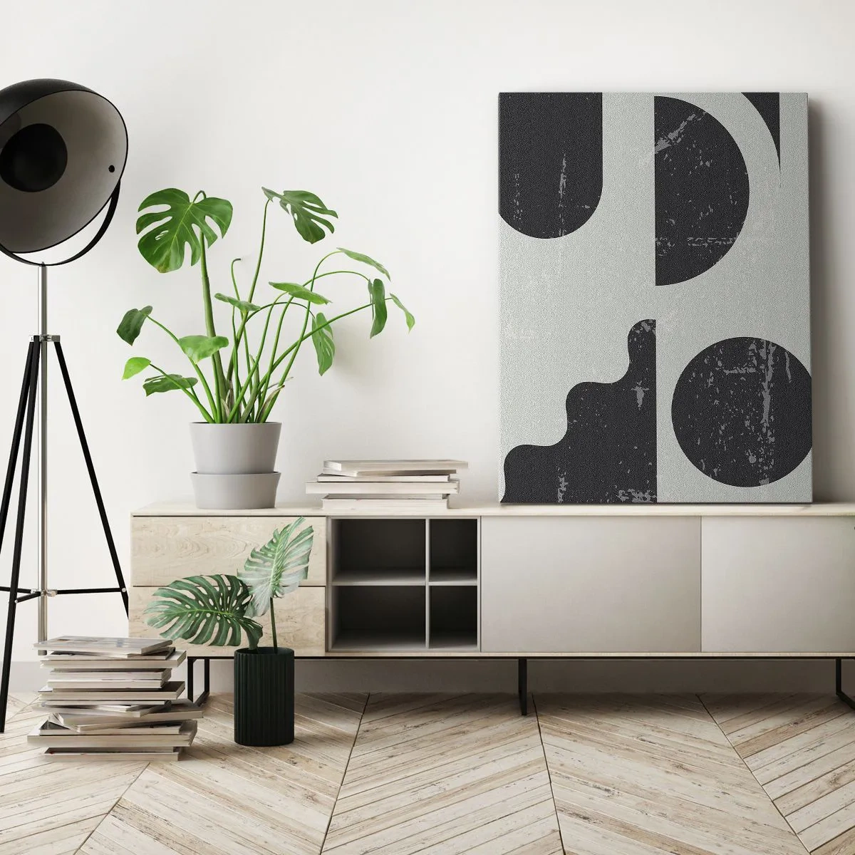 Quadro su tela - Stampe su Tela - Motivi geometrici nelle tonalità del nero e del grigio - 50x70cm - Composizione sopra e sotto - Decorazione murale moderna per soggiorno e camera da letto ARTTOR