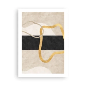Poster - Composizione astratta con sfondo nero, oro e neutro - 50x70cm - Forme intrecciate - Decorazione murale moderna per soggiorno e camera da letto ARTTOR
