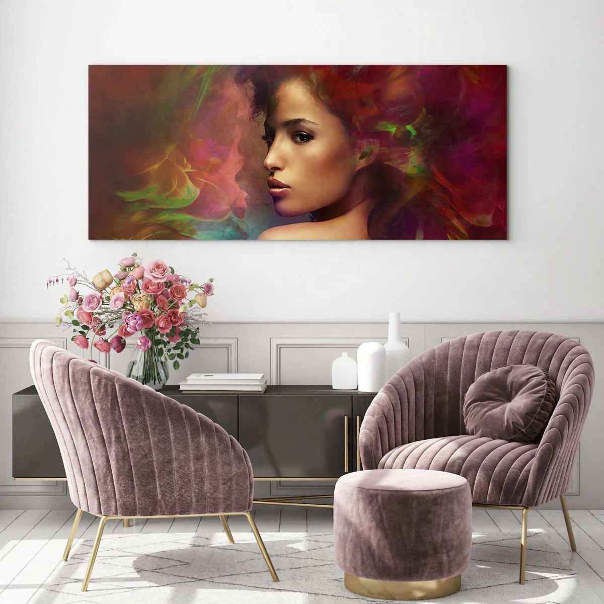 Quadro su vetro - Più bella dell'arcobaleno, delicata come la nebbia - 140x50 cm