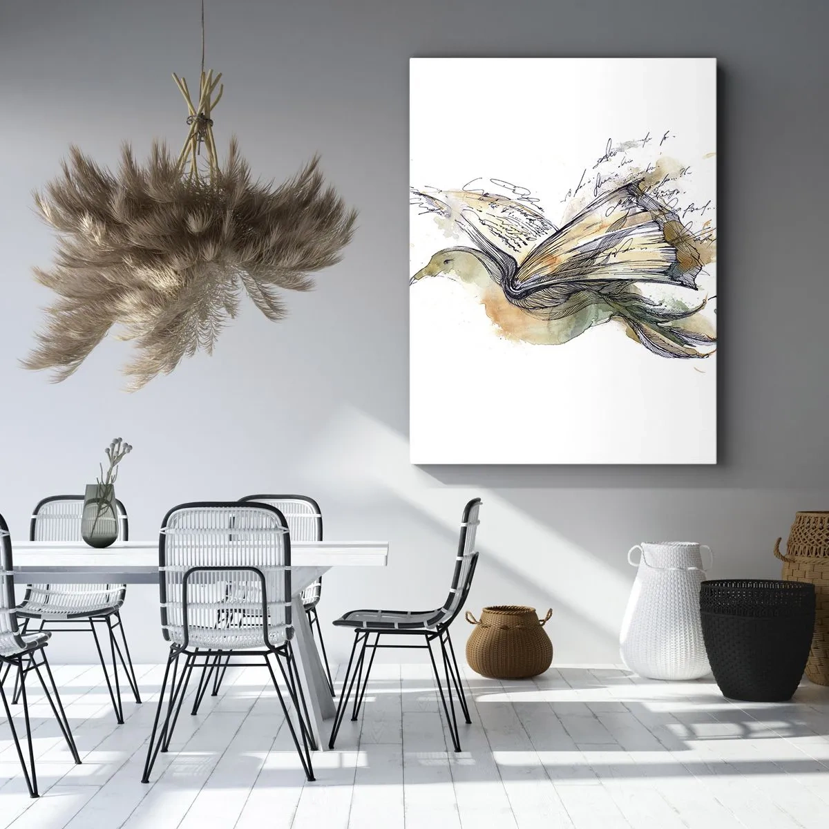 Quadro su tela - Stampe su Tela - Dipinto artistico ad acquerello di un uccello con un libro come ali - 50x70cm - Sulle ali della poesia - Decorazione murale moderna per soggiorno e camera da letto ARTTOR