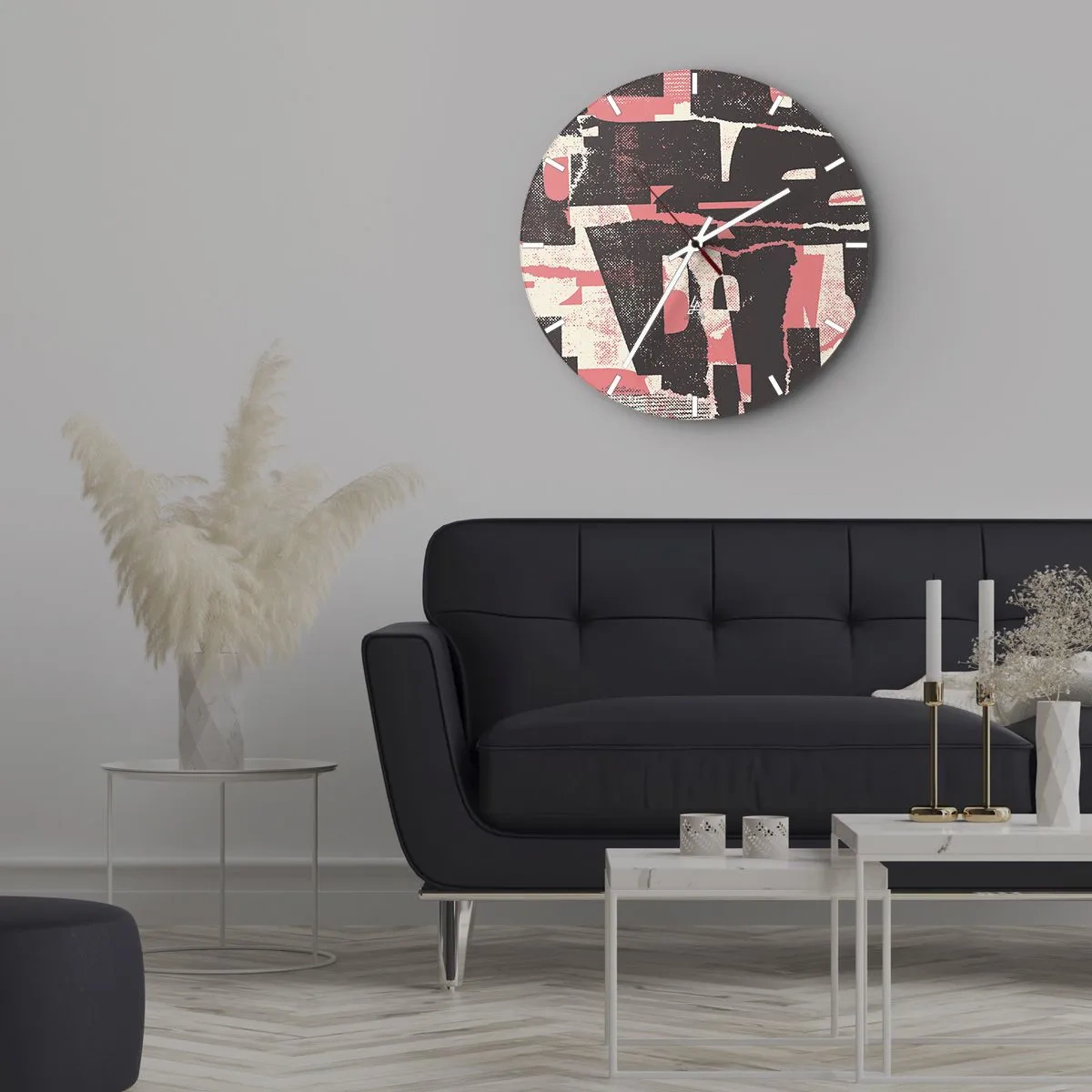 Orologio da parete - Orologio in Vetro - Astrazione geometrica in rosa, crema e marrone - 30x30cm - Tutto il rumore - Decorazione murale moderna per soggiorno, cucina e camera da letto ARTTOR