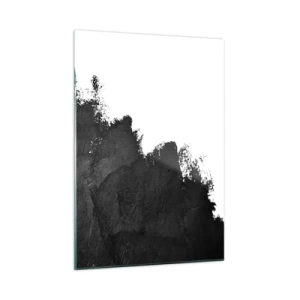 Quadro su vetro - Texture di vernice nera su sfondo bianco in stile minimalista - 50x70cm - Gli elementi: la terra - Decorazione murale moderna per soggiorno e camera da letto ARTTOR