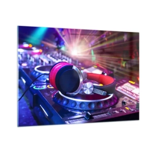 Quadro su vetro - Attrezzatura da DJ con luci colorate e cuffie - 100x70cm - Sarà fantastico - Decorazione murale moderna per soggiorno e camera da letto ARTTOR