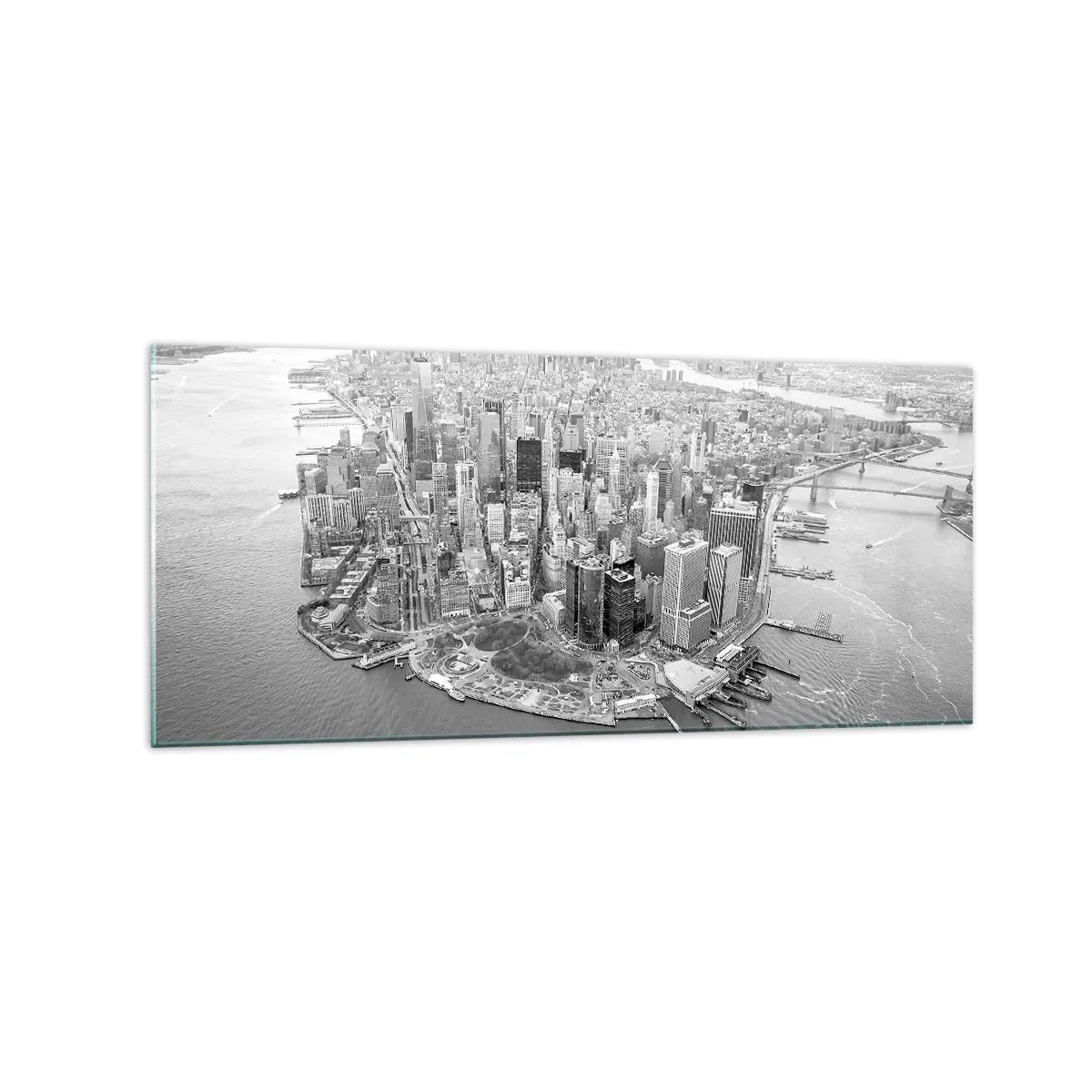 Quadro su vetro - Vista aerea di Manhattan in bianco e nero - 120x50cm - Come non amarla? - Decorazione murale moderna per soggiorno e camera da letto ARTTOR