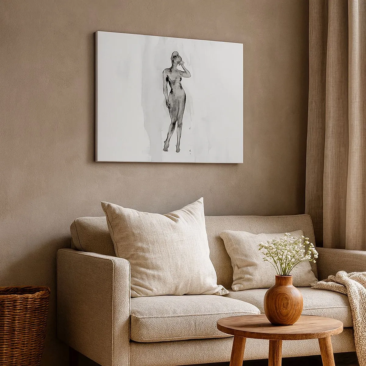 Quadro su tela - Stampe su Tela - Schizzo della silhouette di una donna in tonalità di grigio - 70x50cm - Studio di ideale di bellezza - Decorazione murale moderna per soggiorno e camera da letto ARTTOR