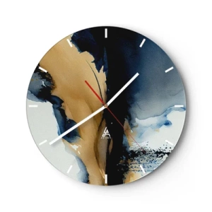 Orologio da parete - Orologio in Vetro - Acquerello astratto con contrasto di blu navy e beige - 30x30cm - Dietro la cortina - Decorazione murale moderna per soggiorno, cucina e camera da letto ARTTOR