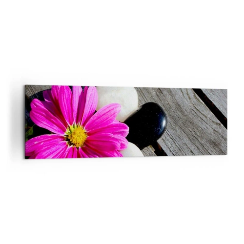 Quadro su tela - Stampe su Tela - Fiore rosa su uno sfondo di assi di legno con pietre - 160x50cm - Riposo sul molo - Decorazione murale moderna per soggiorno e camera da letto ARTTOR