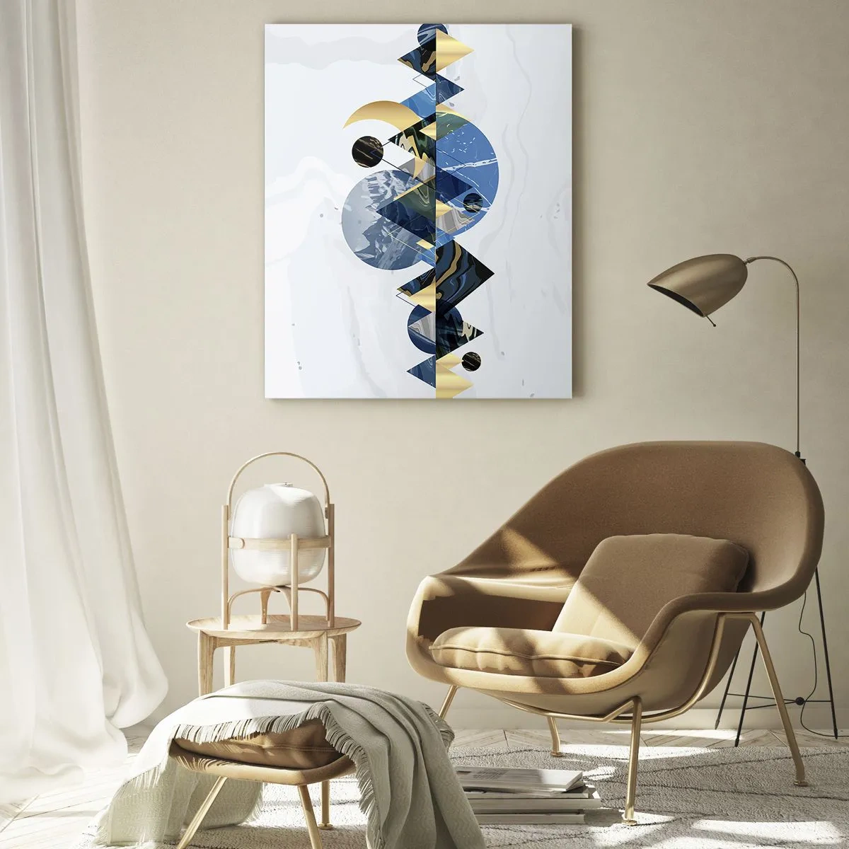 Quadro su vetro - Motivi geometrici astratti con motivi montani - 80x120cm - Paesaggio geometrico - Decorazione murale moderna per soggiorno e camera da letto ARTTOR