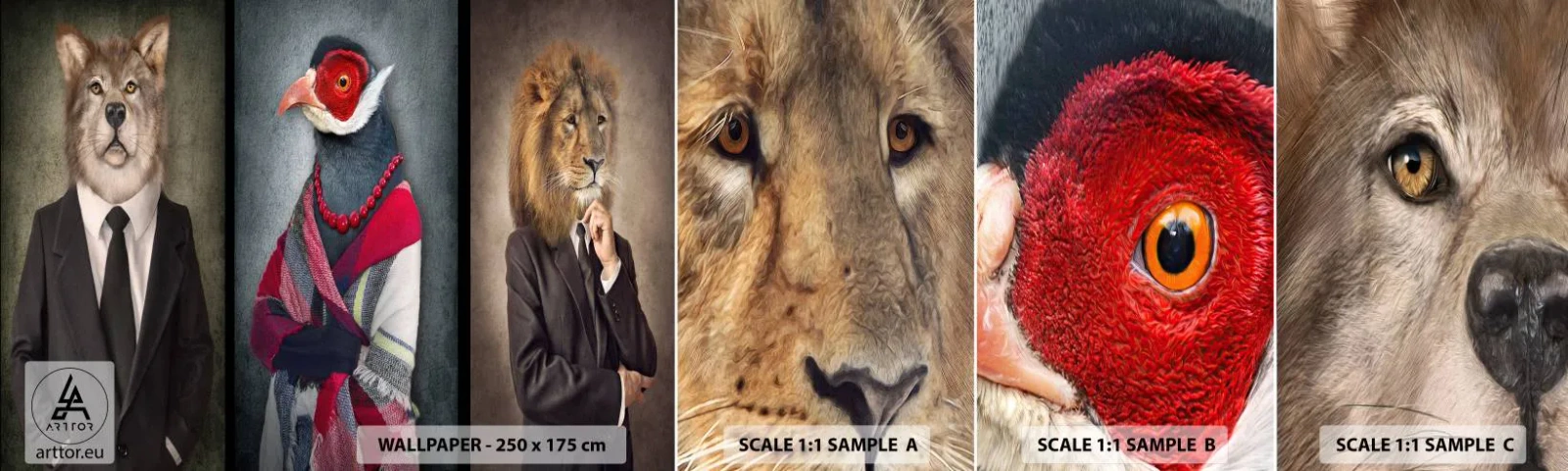 Campione di Fotomurale Adesivo Deluxe Sticker - Che faccio io qui? - Astrazione, Cane, Uccello - 100x30 cm