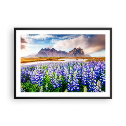 Poster in cornice nera - Fiori in un paesaggio montano con un cielo pittoresco - 70x50cm - Forza e asprezza accanto alla mitezza - Decorazione murale moderna per soggiorno e camera da letto ARTTOR
