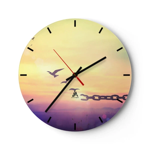 Orologio da parete - Orologio in Vetro - Uccelli sullo sfondo di un tramonto con una catena spezzata - 30x30cm - La vittoria della libertà - Decorazione murale moderna per soggiorno, cucina e camera da letto ARTTOR