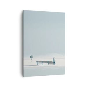 Quadro su tela - Stampe su Tela - Una persona seduta su una panchina in un paesaggio minimalista - 50x70cm - Si, aspetto. - Decorazione murale moderna per soggiorno e camera da letto ARTTOR