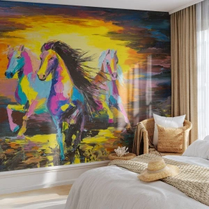 Fotomurali Standard Eco - Immersi nell'arcobaleno - Animali, Cavalli, Libertà - 200x140 cm