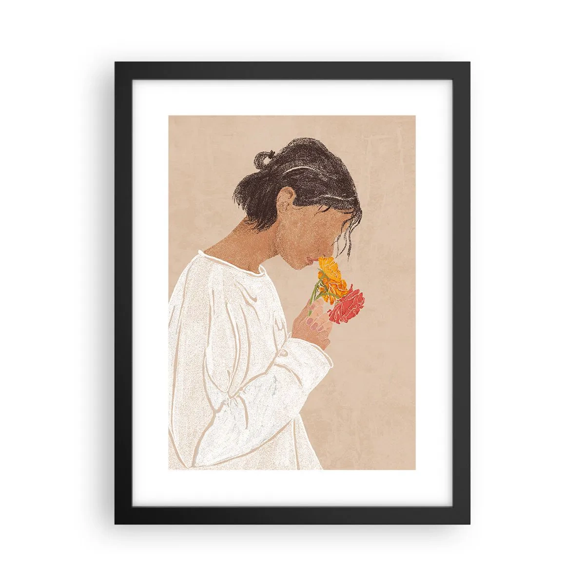 Poster in cornice nera - Ragazza con i fiori - 30x40 cm