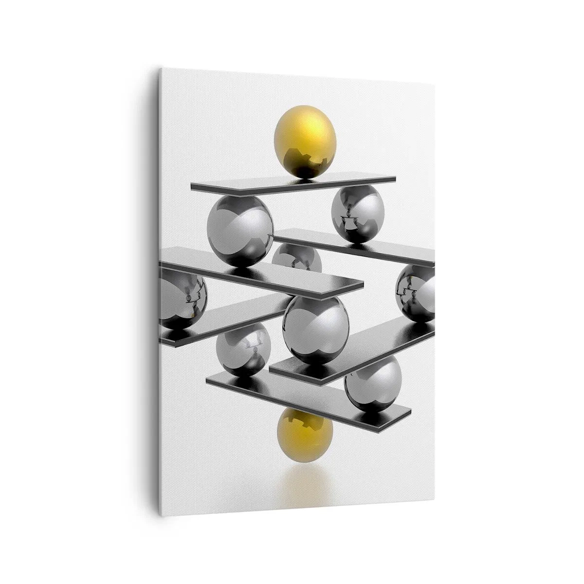 Quadro su tela - Stampe su Tela - Composizione geometrica con sfere metalliche e accenti dorati - 70x100cm - Equilibrio oro e argento - Decorazione murale moderna per soggiorno e camera da letto ARTTOR