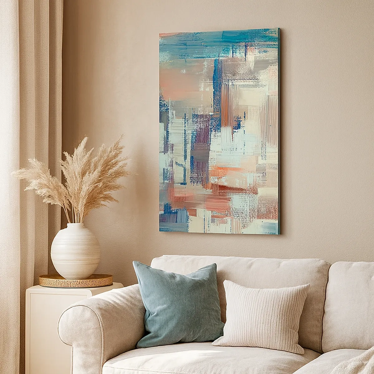 Quadro su tela - Stampe su Tela - Composizione astratta nei toni del blu e del beige - 50x70cm - Arrivando alla luce - Decorazione murale moderna per soggiorno e camera da letto ARTTOR