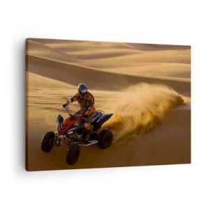 Quadro su tela - Stampe su Tela - Un motociclista su un quad sfreccia tra le dune di sabbia del deserto - 70x50cm - Sulle onde della sabbia - Decorazione murale moderna per soggiorno e camera da letto ARTTOR