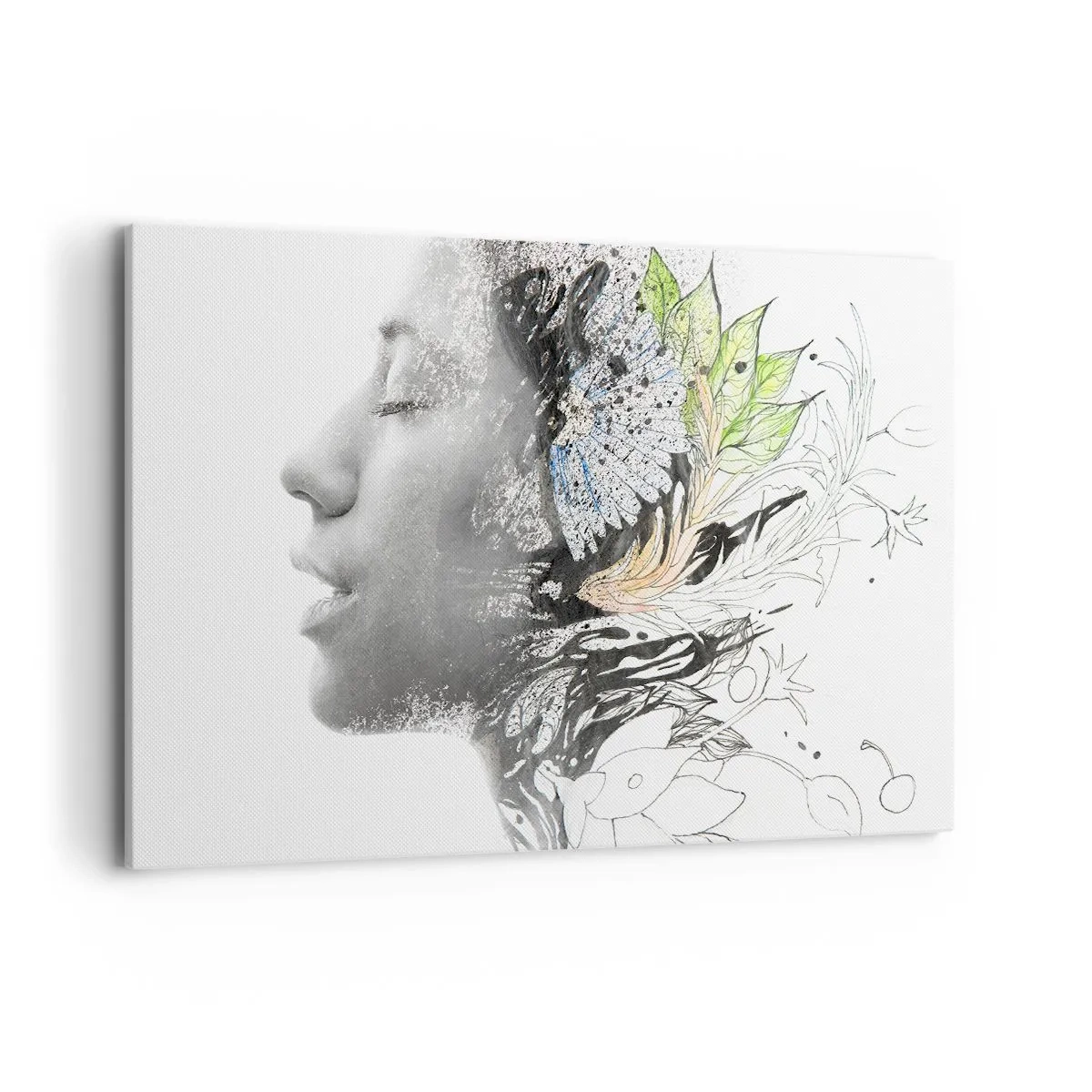 Quadro su tela - Stampe su Tela - Profilo di una donna in un collage artistico di natura e oscurità - 120x80cm - Immersa nella natura - Decorazione murale moderna per soggiorno e camera da letto ARTTOR