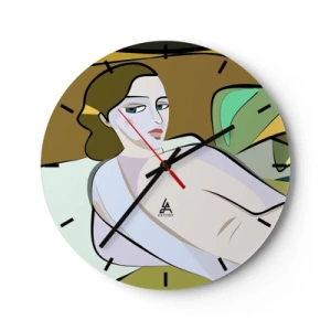 Orologio da parete - Orologio in Vetro - Una figura femminile in stile cubista su uno sfondo astratto - 30x30cm - Ritratto intimo - Decorazione murale moderna per soggiorno, cucina e camera da letto ARTTOR