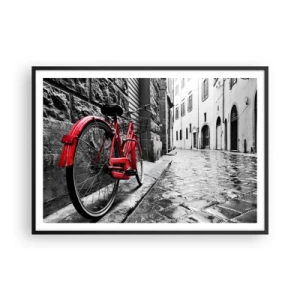 Poster in cornice nera - Bicicletta rossa in una strada bianca e nera - 100x70cm - La vera bellezza non invecchia - Decorazione murale moderna per soggiorno e camera da letto ARTTOR