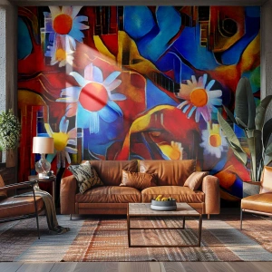 Fotomurali Premium Sand - Fiori astratti dai colori intensi - 100x70cm - I colori della vita - Decorazione murale moderna per soggiorno e camera da letto ARTTOR