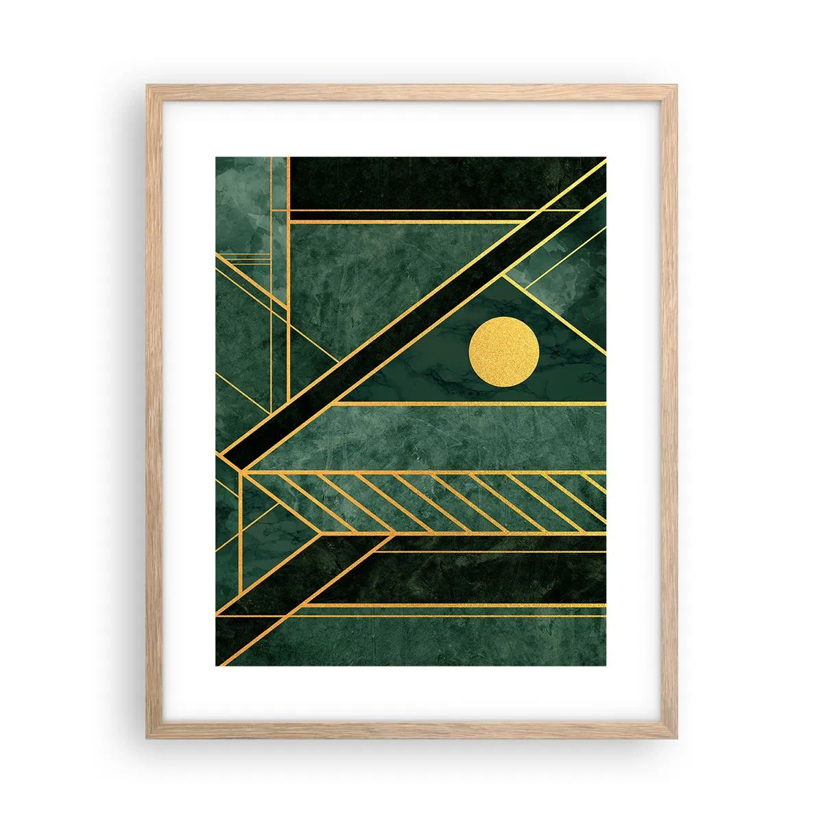 Poster in cornice rovere chiaro - Dinamica di oro e azzurro - 40x50 cm