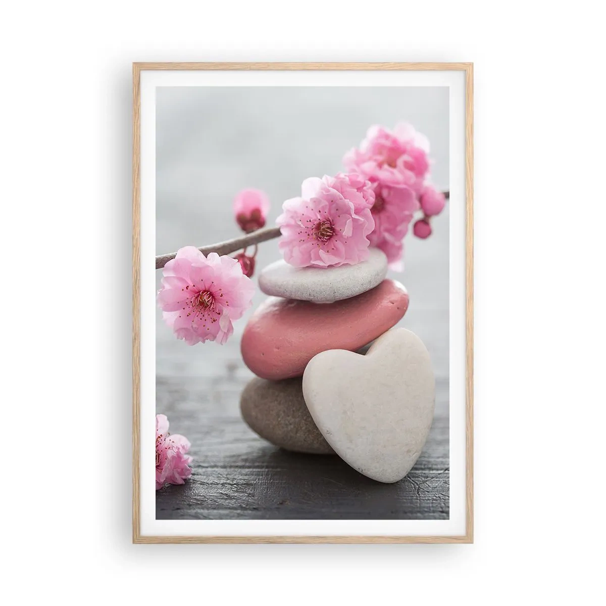 Poster in cornice rovere chiaro - Serenità con fiori di ciliegio - 70x100 cm