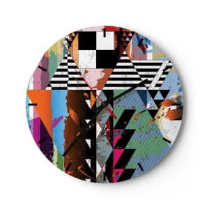Orologio da parete - Orologio in Vetro - Motivo geometrico colorato con forme contrastanti - 30x30cm - Geometrico e organico - Decorazione murale moderna per soggiorno, cucina e camera da letto ARTTOR