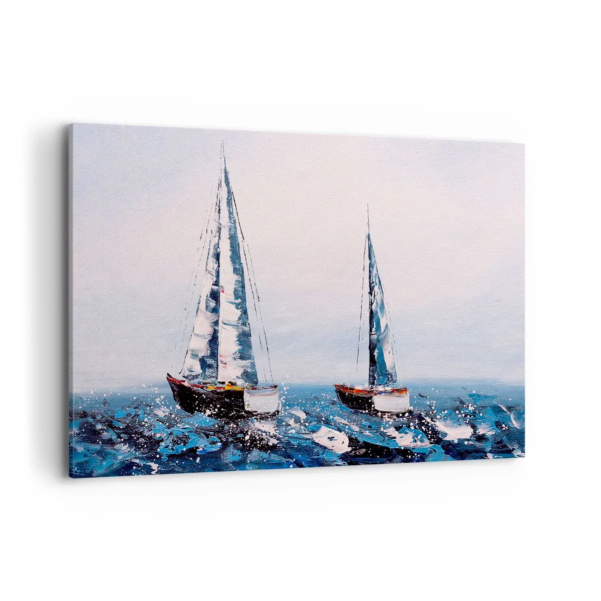 Quadro su tela - Stampe su Tela - Barche a vela su un mare in tempesta in una composizione pittorica - 120x80cm - Fratellanza nel vento - Decorazione murale moderna per soggiorno e camera da letto ARTTOR