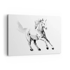 Quadro su tela - Stampe su Tela - Schizzo di un cavallo al galoppo nei toni del bianco e nero - 120x80cm - Anima indomabile - Decorazione murale moderna per soggiorno e camera da letto ARTTOR