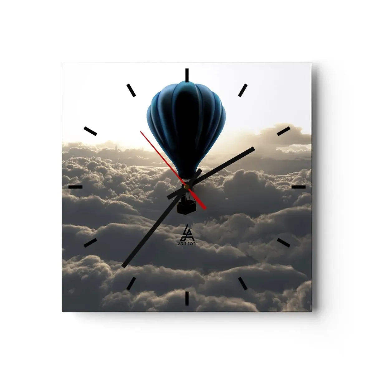 Orologio da parete - Orologio in Vetro - Una mongolfiera contro un cielo con nuvole al tramonto - 30x30cm - Viaggiatore sopra le nuvole - Decorazione murale moderna per soggiorno e camera da letto ARTTOR