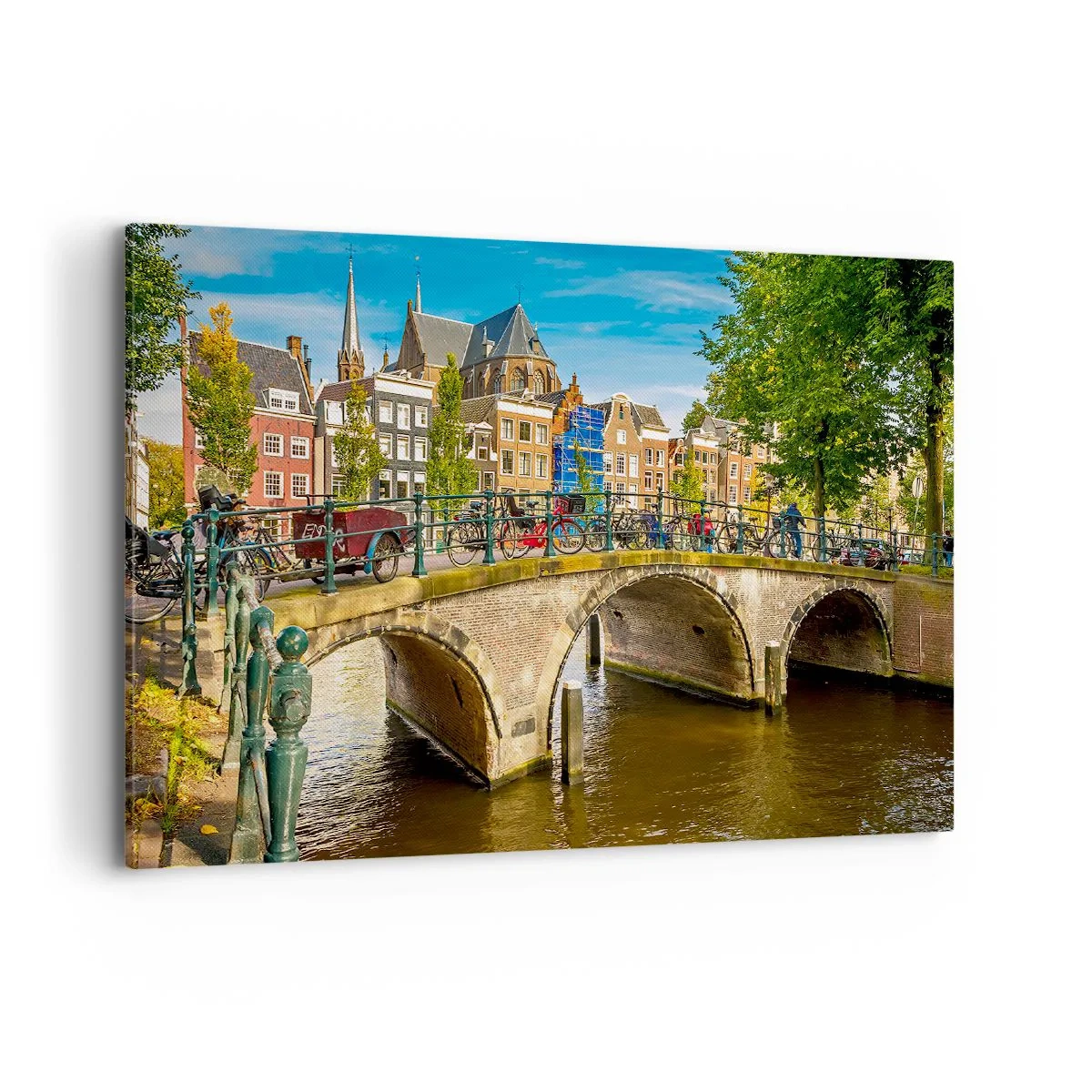 Quadro su tela - Stampe su Tela - Un pittoresco canale con un ponte ad Amsterdam - 100x70cm - La primavera sul canale - Decorazione murale moderna per soggiorno e camera da letto ARTTOR