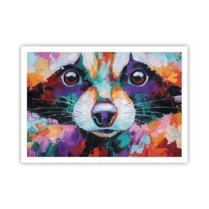 Poster - Un ritratto colorato di un procione nello stile della pittura espressiva. - 100x70cm - Solo buone emozioni - Decorazione murale moderna per soggiorno e camera da letto ARTTOR