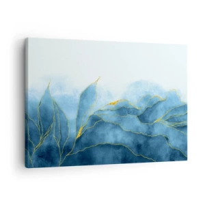 Quadro su tela - Stampe su Tela - Onde astratte nelle tonalità del blu con accenti dorati - 70x50cm - Blu nell'oro - Decorazione murale moderna per soggiorno e camera da letto ARTTOR