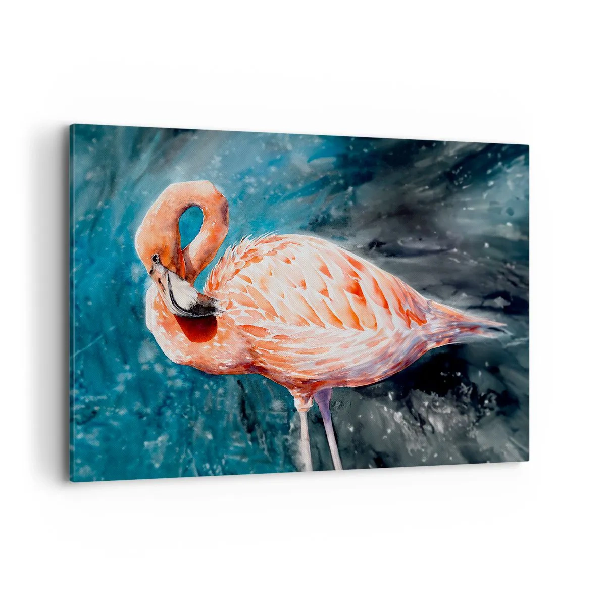 Quadro su tela - Stampe su Tela - Un fenicottero rosa su uno sfondo blu acquerello - 100x70cm - Naturalmente decorativo  - Decorazione murale moderna per soggiorno e camera da letto ARTTOR