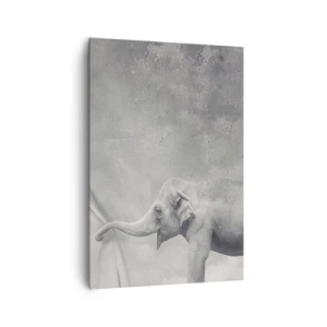 Quadro su tela - Stampe su Tela - Un elefante che scosta la tenda in una surreale ripresa in bianco e nero - 70x100cm - Svelare il mistero - Decorazione murale moderna per soggiorno e camera da letto ARTTOR