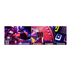Campione di Fotomurale Premium Sand - Prima che inizi la festa - Musica, Studio musicale, Cuffie - 100x30 cm
