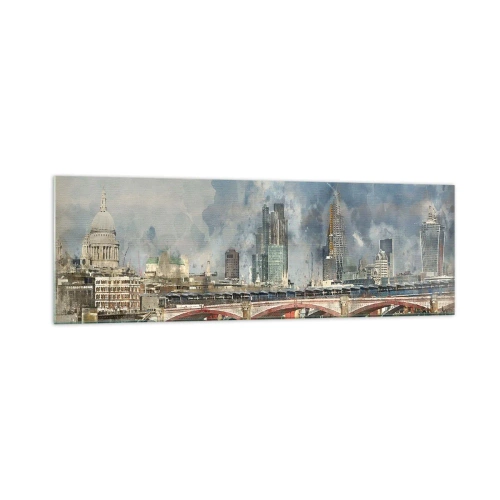 Quadro su vetro - Vista ad acquerello del ponte e dello skyline della città - 160x50cm - Londra in tutta la sua bellezza - Decorazione murale moderna per soggiorno e camera da letto ARTTOR