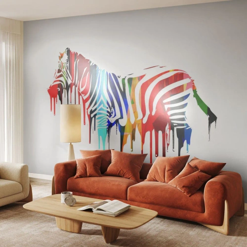 Fotomurali Premium Canvas - Zebra astratta in colori vivaci con effetto vernice - 100x70cm - Non solo bianco e nero - Decorazione murale moderna per soggiorno e camera da letto ARTTOR