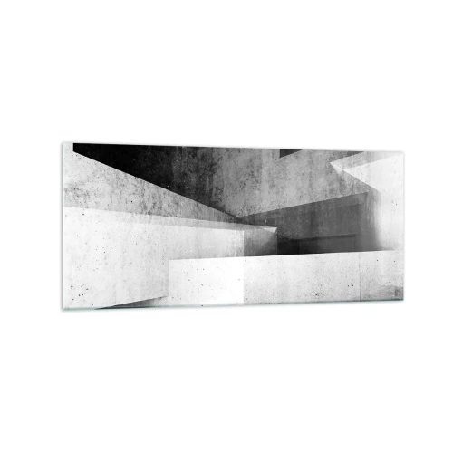 Quadro su vetro - Forme geometriche in una composizione monocromatica - 120x50cm - La struttura dello spazio - Decorazione murale moderna per soggiorno e camera da letto ARTTOR