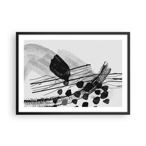 Poster in cornice nera - Composizione astratta in bianco e nero con forme organiche - 70x50cm - Astrazione organica in bianco e nero - Decorazione murale moderna per soggiorno e camera da letto ARTTOR