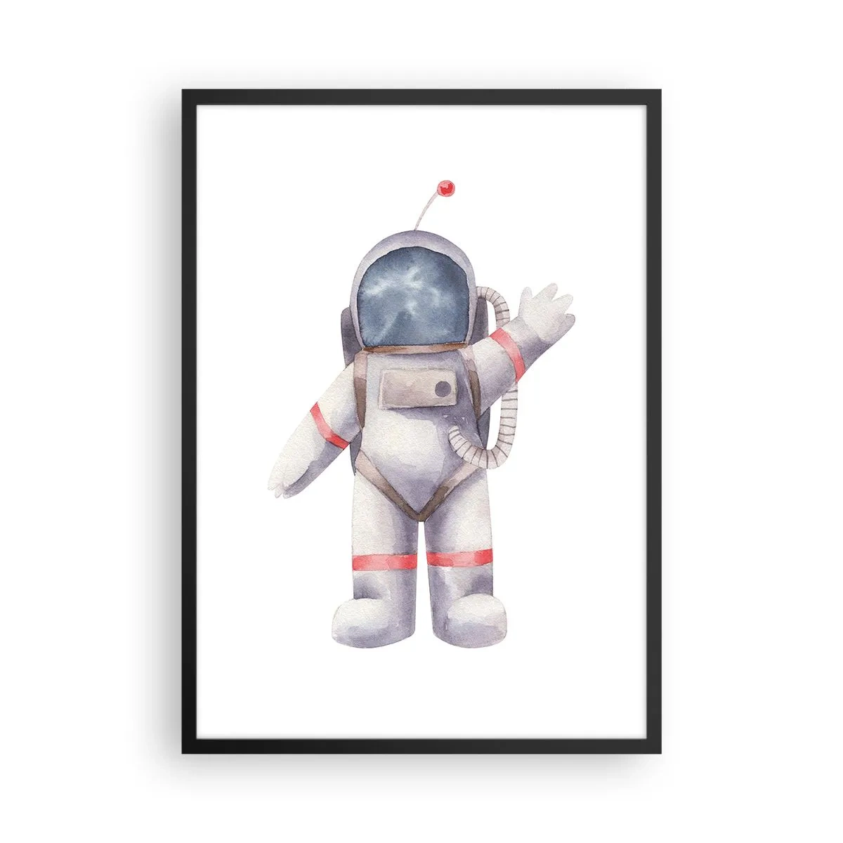Poster in cornice nera - Illustrazione acquerello di un astronauta che saluta nello spazio - 50x70cm - Ci vediamo! - Decorazione murale moderna per soggiorno e camera da letto ARTTOR