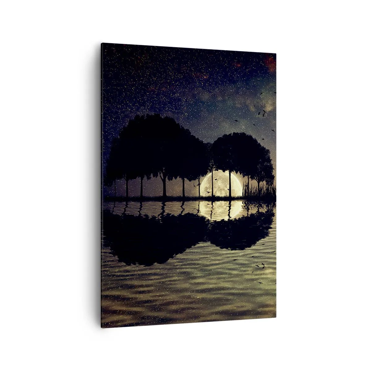 Quadro su tela - Stampe su Tela - Una notte magica con gli alberi e la luna riflessa sull'acqua - 70x100cm - Notte ai confini del mondo - Decorazione murale moderna per soggiorno e camera da letto ARTTOR