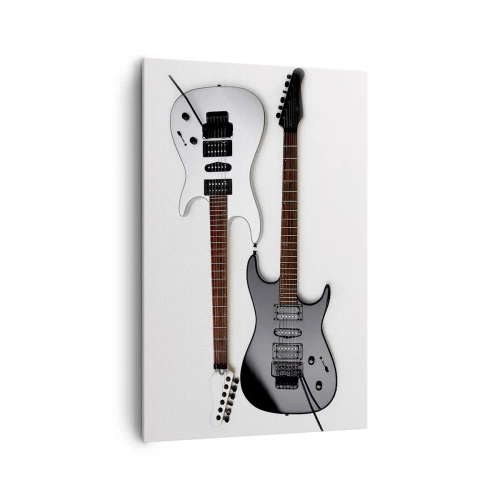 Quadro su tela - Stampe su Tela - Due chitarre elettriche in bianco e nero su uno sfondo chiaro. - 80x120cm - Armonia delle forme - Decorazione murale moderna per soggiorno e camera da letto ARTTOR