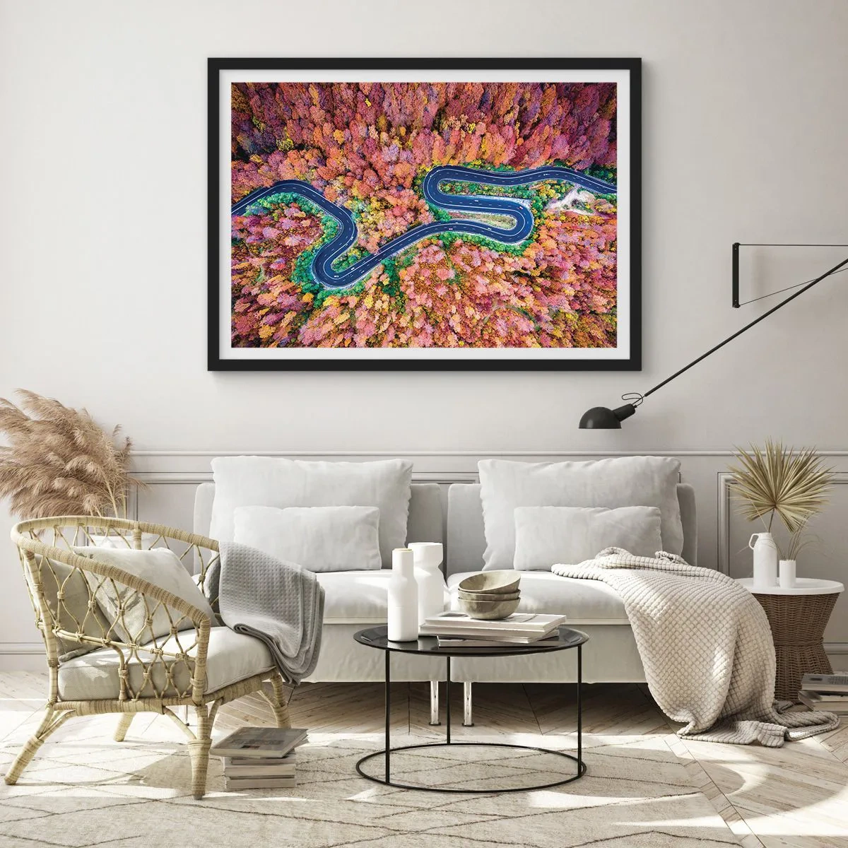 Poster in cornice nera - Via tortuosa attraverso il bosco - 91x61 cm