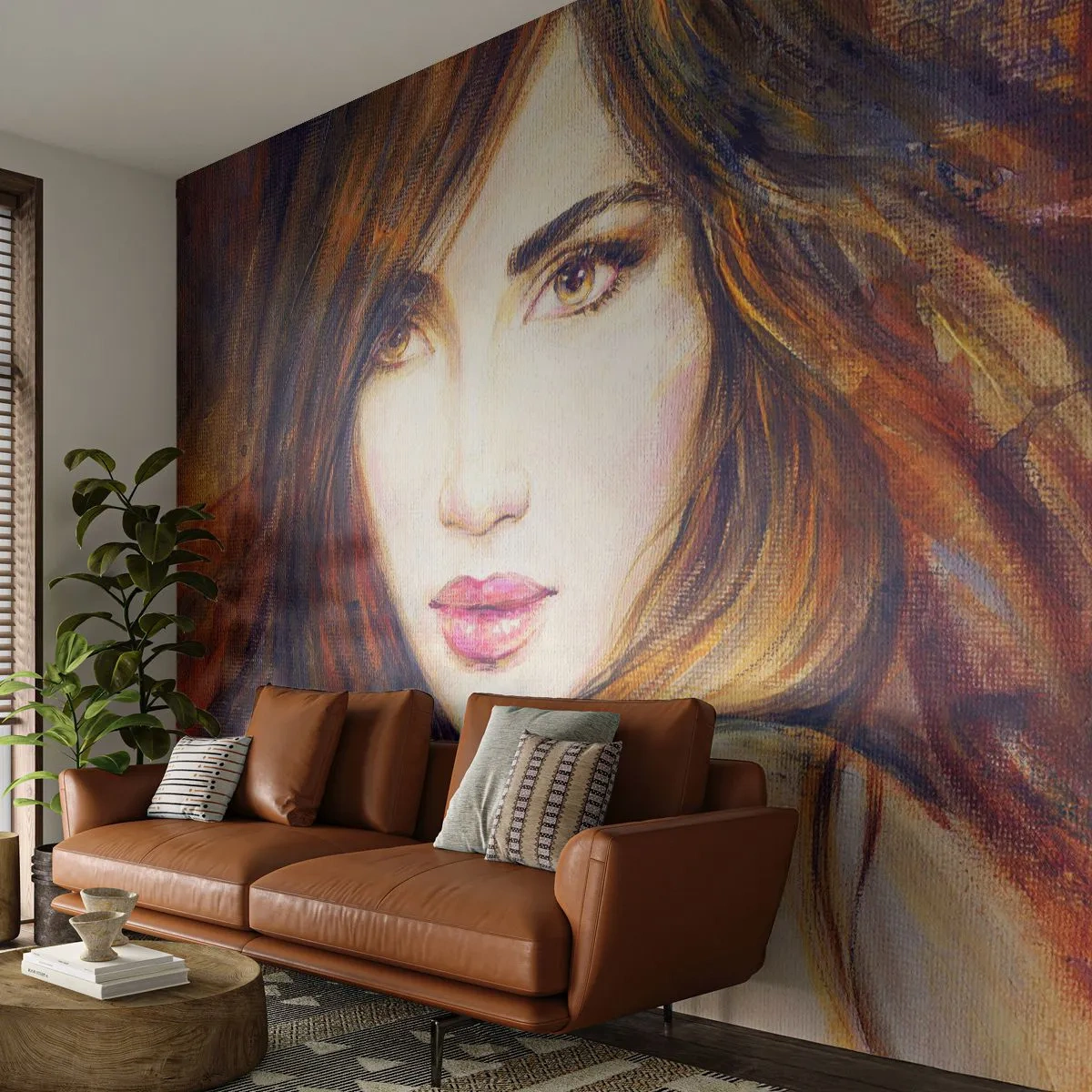 Fotomurali Autoadesivo Deluxe Sticker - Un penny per i tuoi pensieri - Volto di donna, Ritratto di una donna, Capelli - 400x280 cm